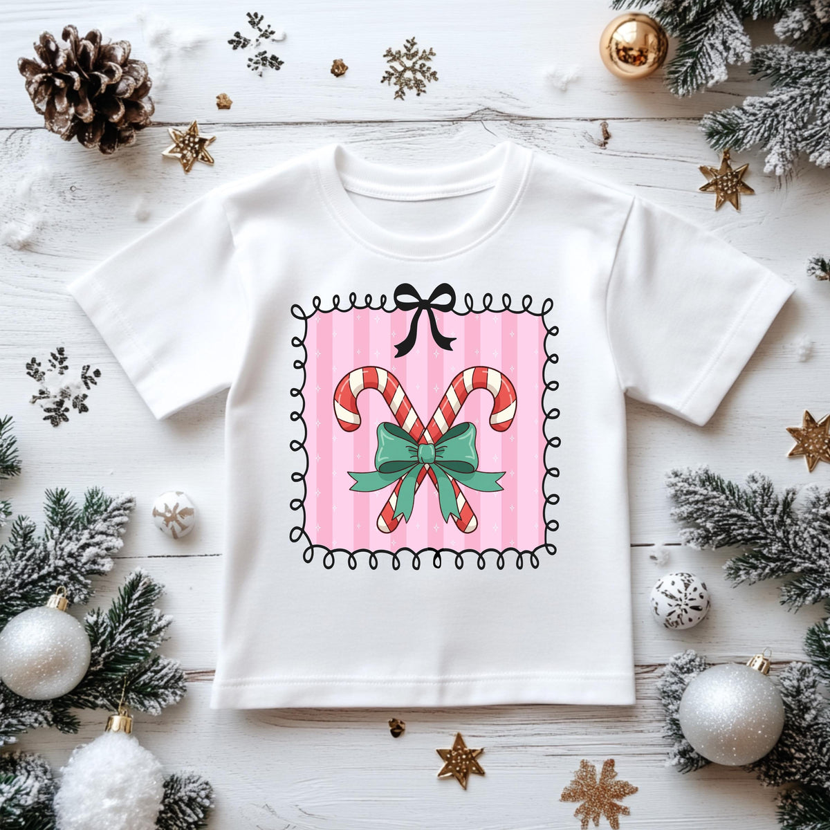Kids Christmas Shirt: Xmas Candy Cane Stamp - Gildan Heavyweight Cotton