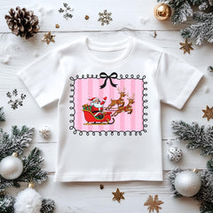 Kids Christmas Shirt: Xmas Santa Sleigh Bow - Gildan Heavyweight Cotton