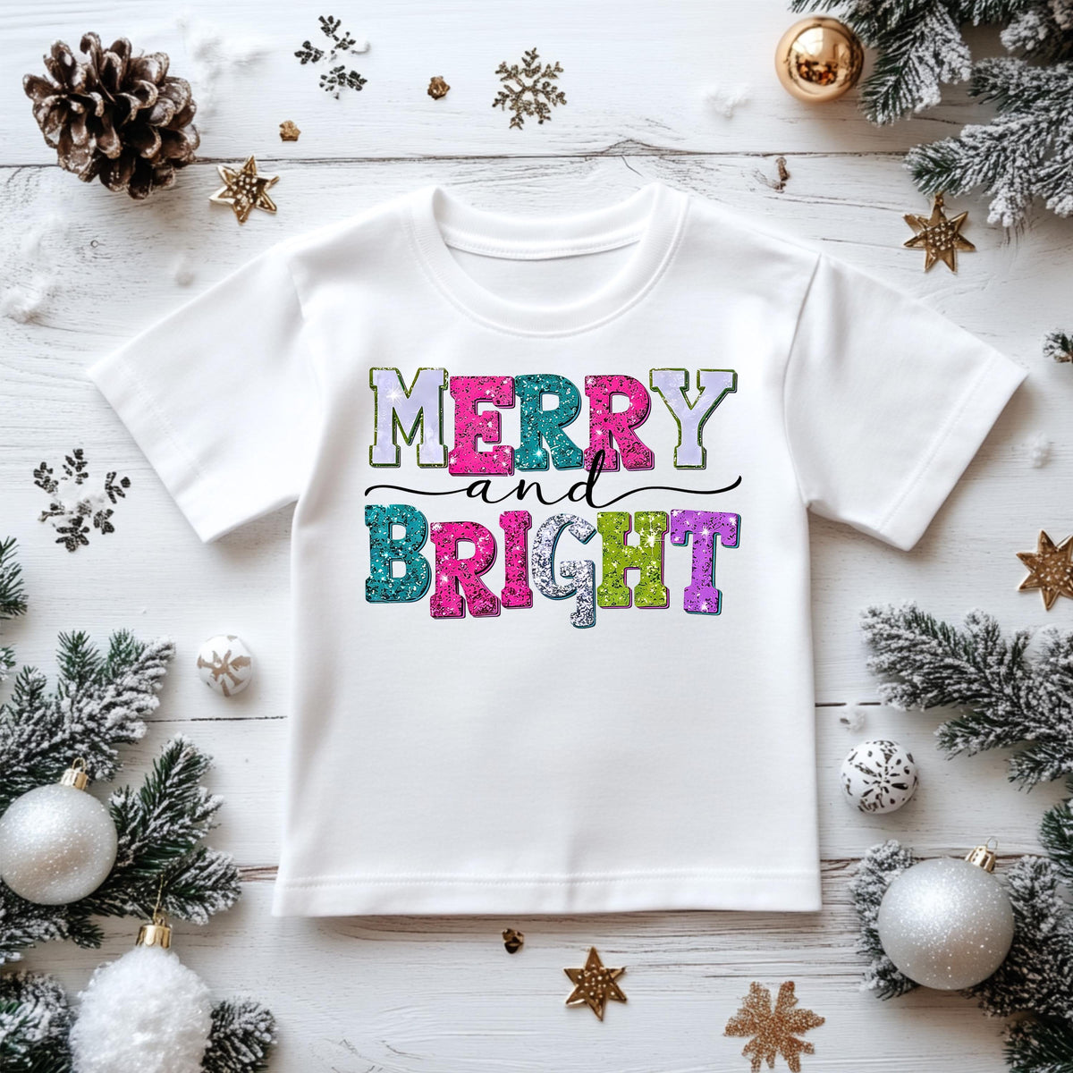 Kids Christmas Shirt: Merry and Bright - Gildan Heavyweight Cotton