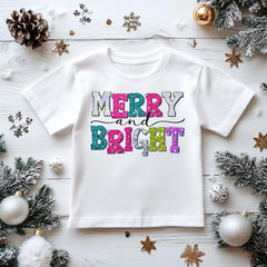 Kids Christmas Shirt: Merry and Bright - Gildan Heavyweight Cotton