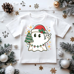 Kids Christmas Shirt: Xmas Ghost & Tree - Gildan Heavyweight Cotton