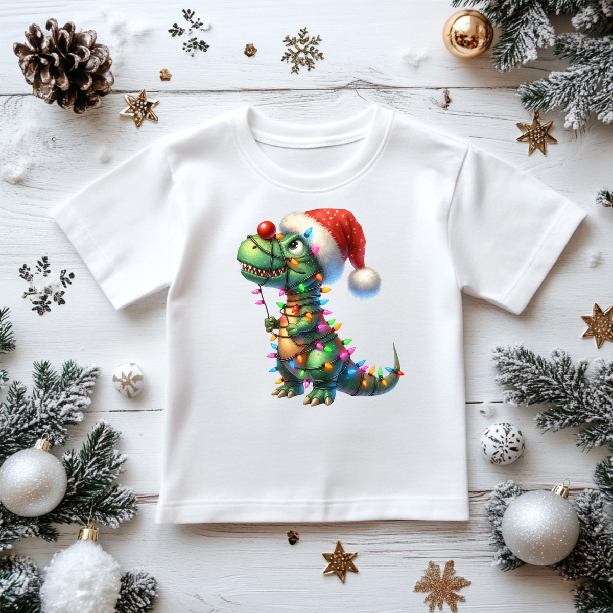 Kids Christmas Shirt: Xmas Rex Lights - Gildan Heavyweight Cotton