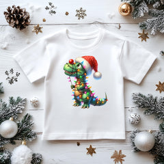 Kids Christmas Shirt: Xmas Rex Lights - Gildan Heavyweight Cotton