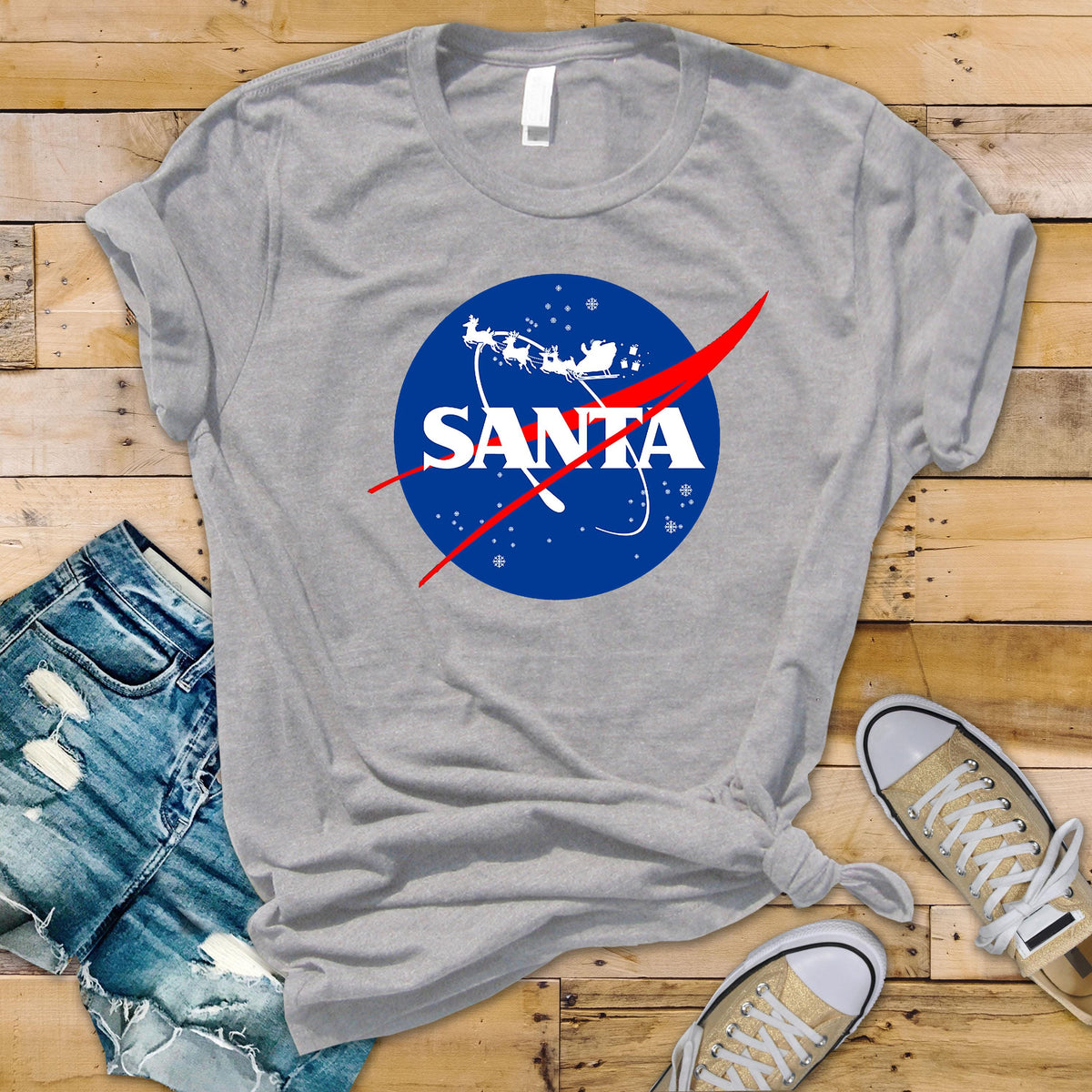 Funny Christmas Shirt: Santa Space Logo Design - Softstyle Tee - Fast UK Tracked Postage