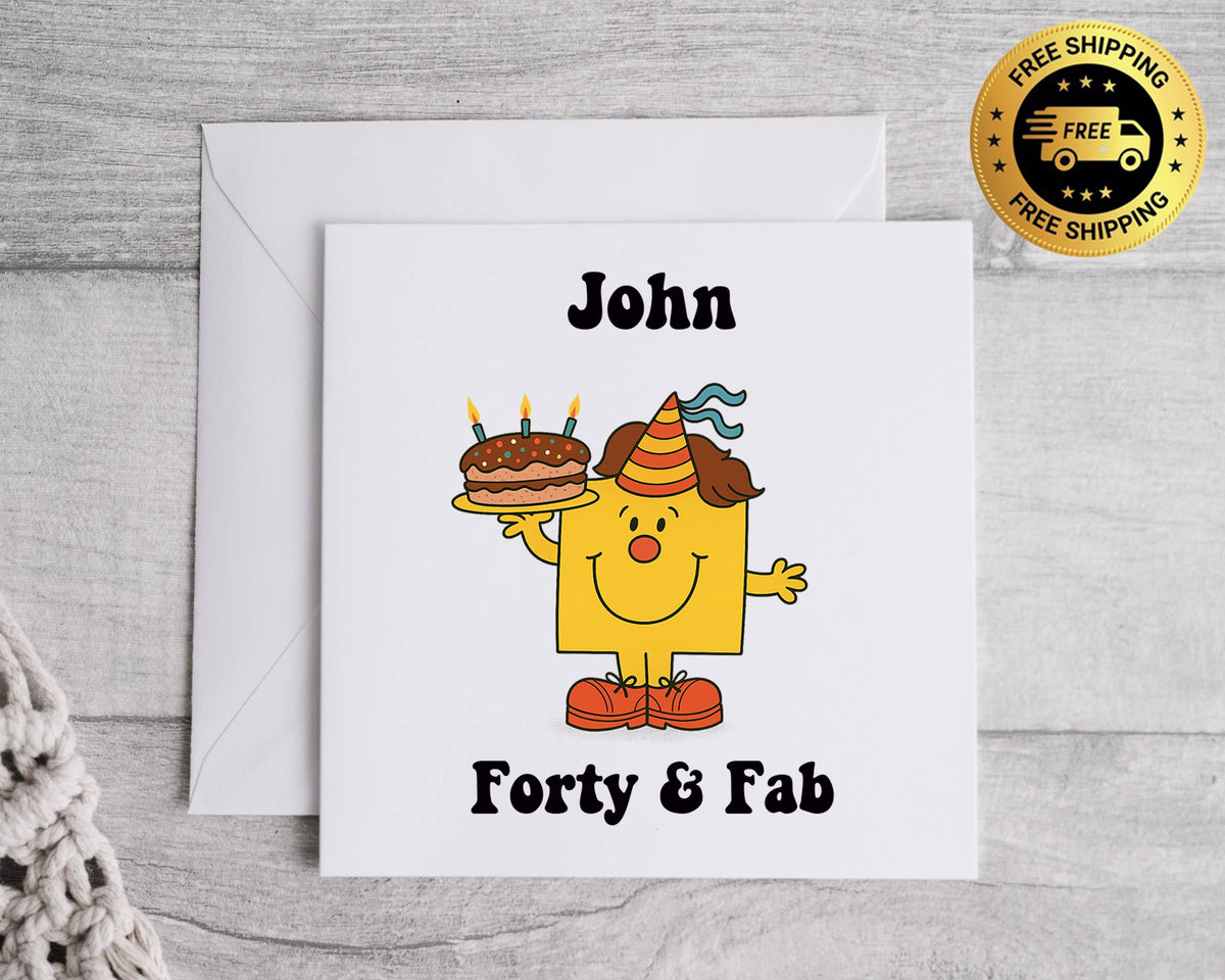 Personalised 40th Birthday Card for Men – Forty & Fab Cake Design with Custom Name