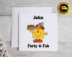 Personalised 40th Birthday Card for Men – Forty & Fab Cake Design with Custom Name