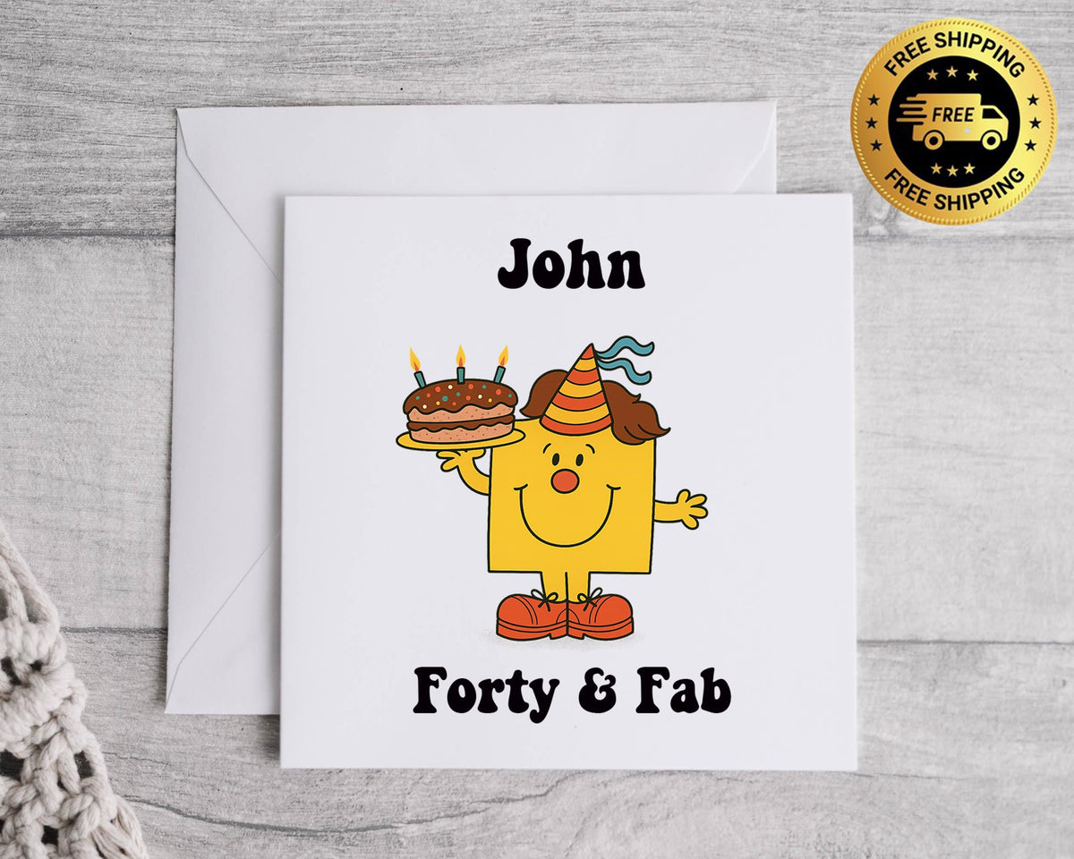 Customisable 40th Birthday Card for Men – Forty & Fab Cake Design with Custom Name