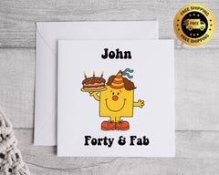 Customisable 40th Birthday Card for Men – Forty & Fab Cake Design with Custom Name