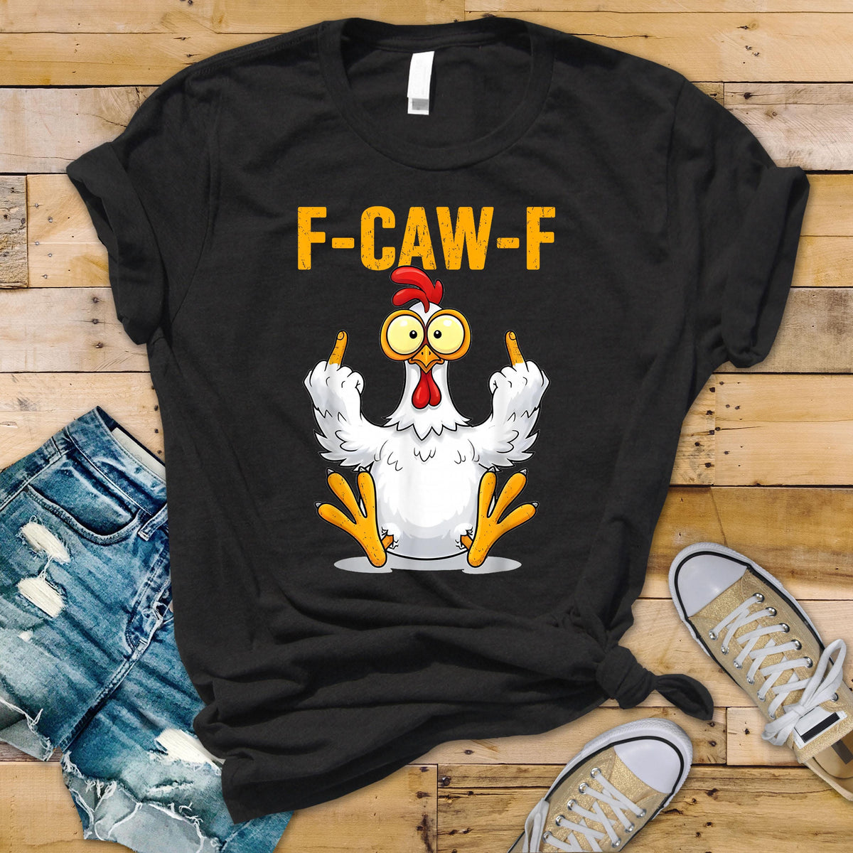 F-Caw-F T-Shirt - Funny Fingers Chicken Unisex Graphic Tee: Tracked UK Shipping