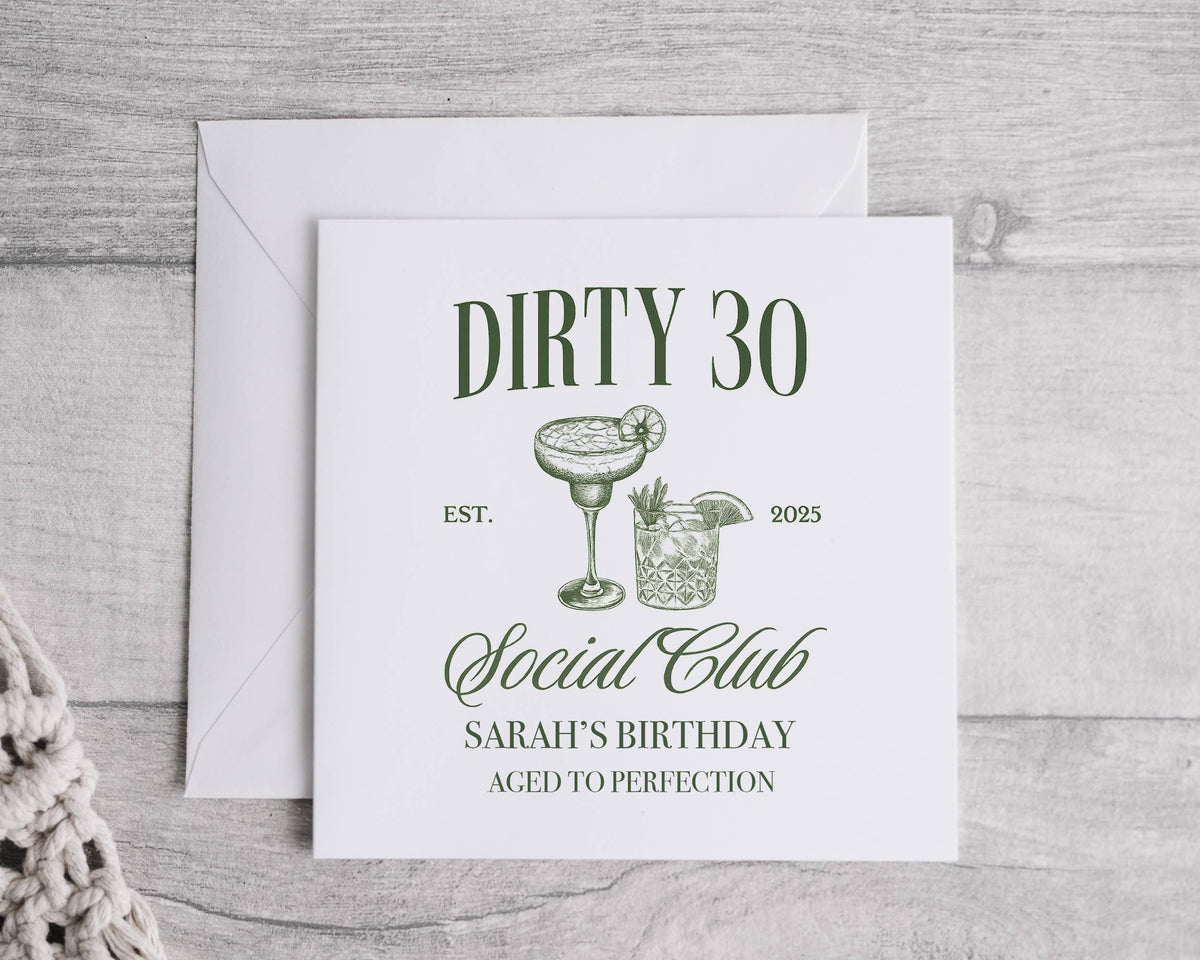 Customised 30th Birthday Card, Dirty Thirty Design - Personalised Name