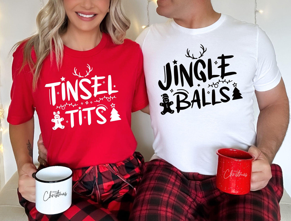 Funny Christmas Graphic T-Shirt: Tinsel Tits, Jingle Balls