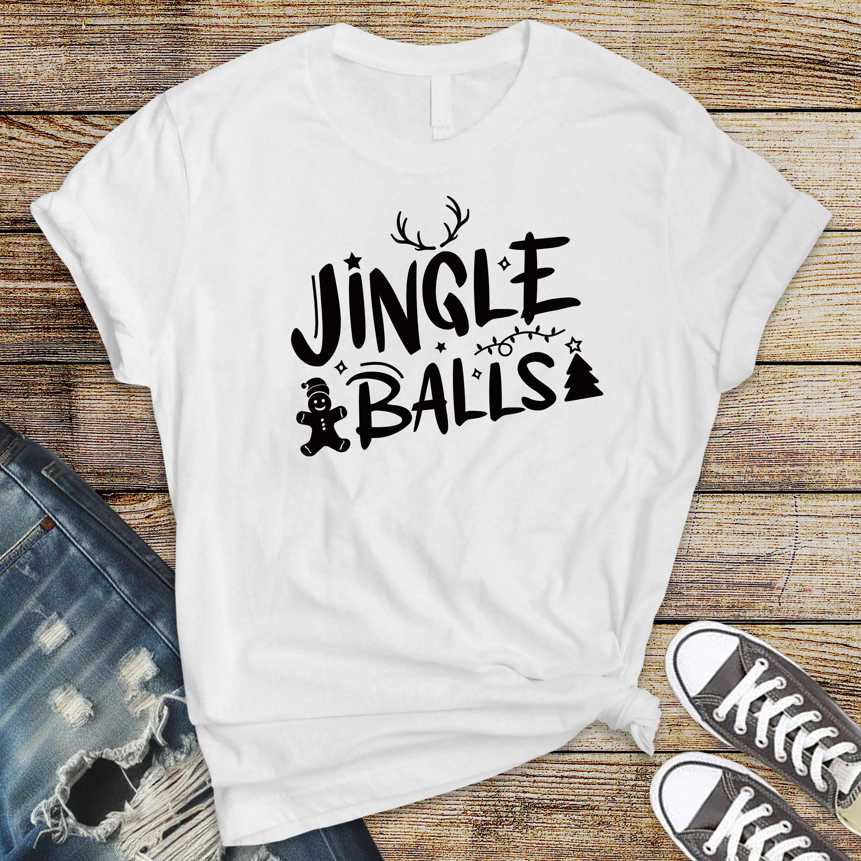 Funny Christmas Graphic T-Shirt: Tinsel Tits, Jingle Balls