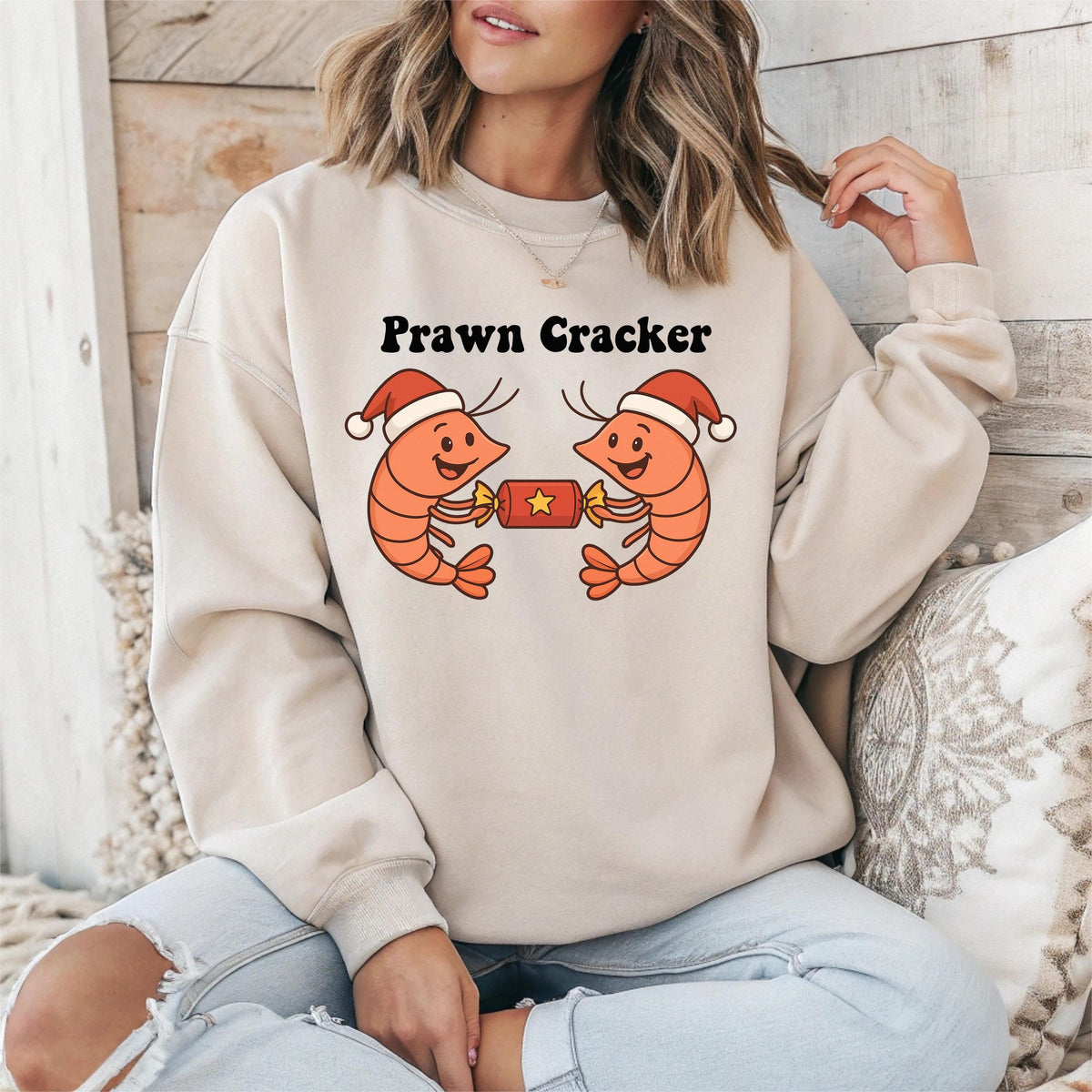 Christmas Sweatshirt - Prawn Cocktail Design - Adult & Kids Xmas Jumper