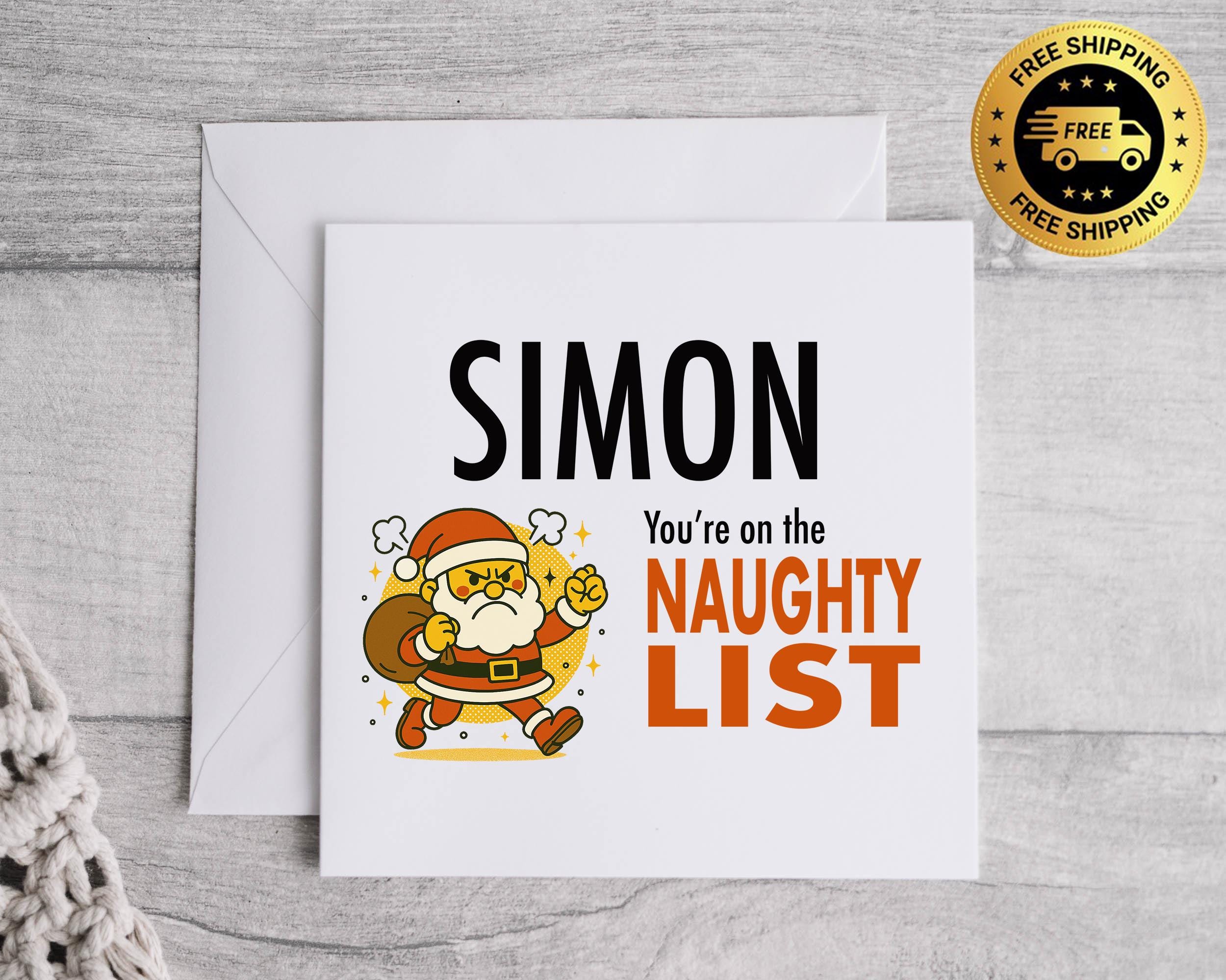 Funny Christmas Card - Naughty List or Nice List Personalised Design  - Fast UK Post