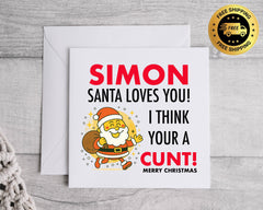 Funny Christmas Card - Santa Loves You Design  - Fast UK Post