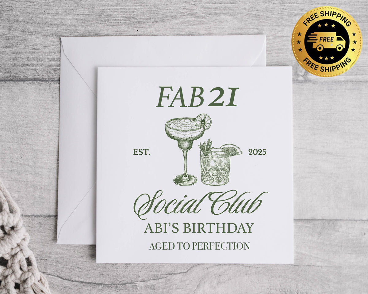 Personalised 21st Birthday Card: Fab 21 Social Club Design