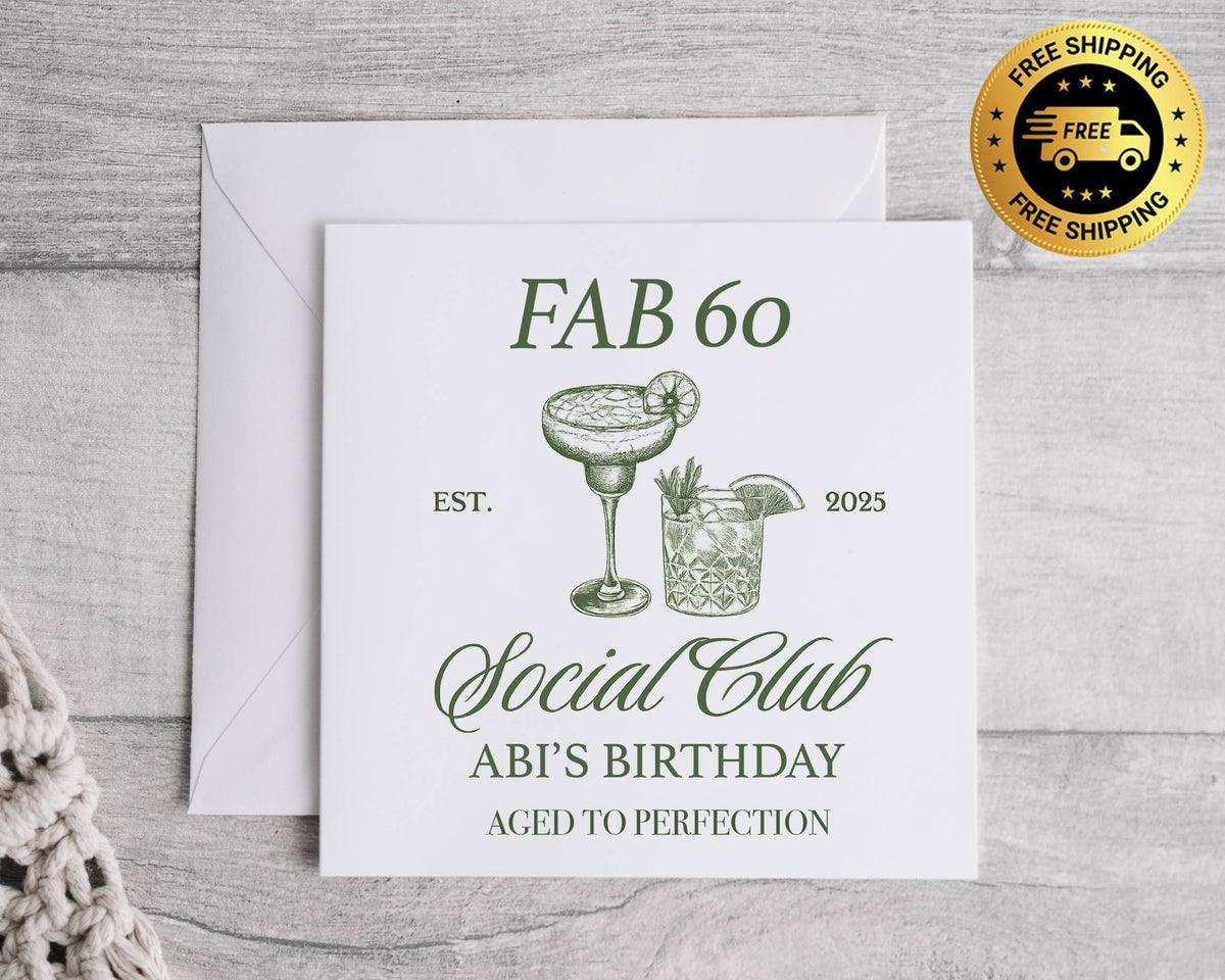 Personalised Ladies 60th Birthday Card,Fab 60 Social Club Design