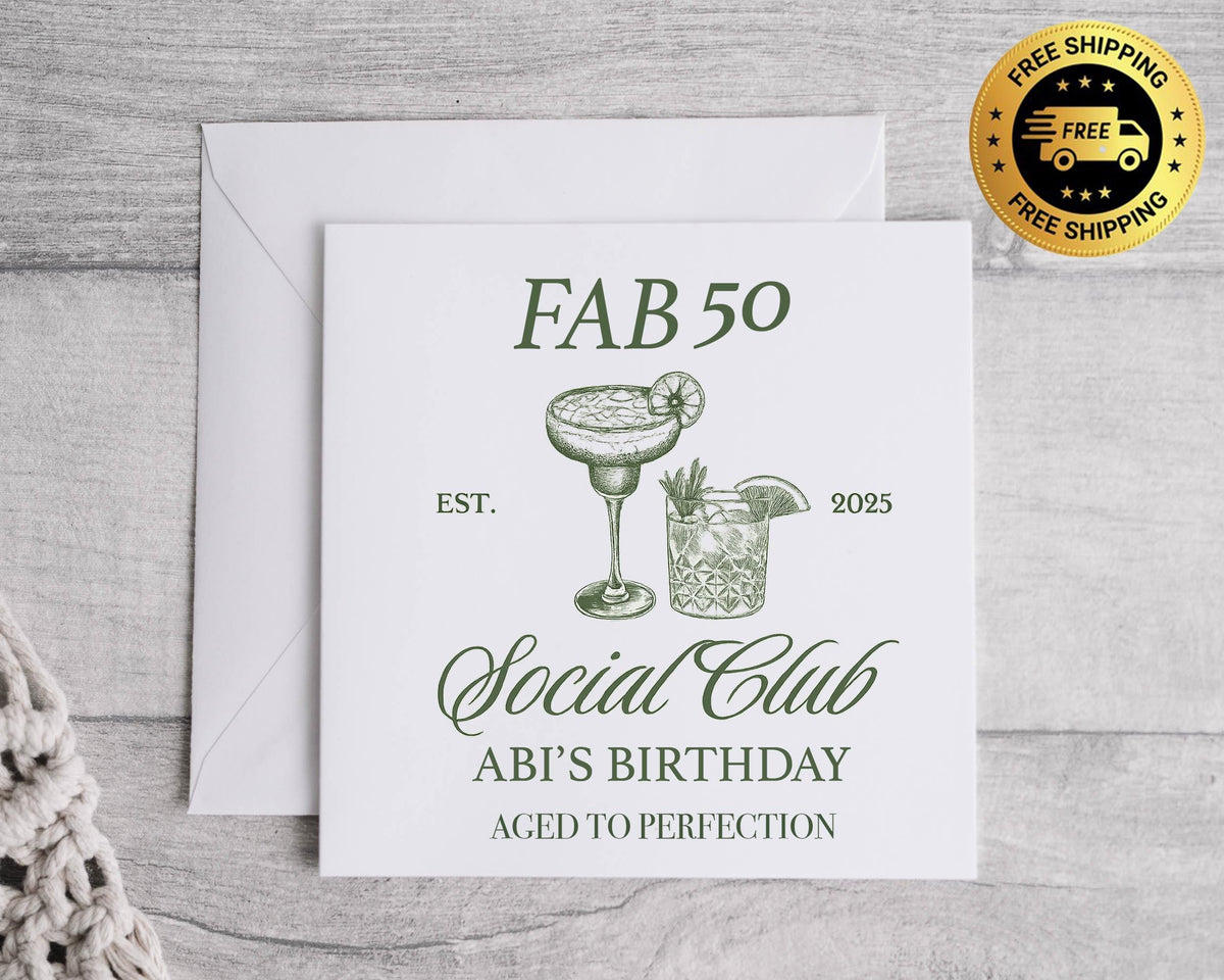 Personalised 50th Birthday Card For Her: Fab 50 Social Club Design