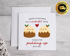 Funny Wife Christmas Card - Thanks for Pudding Design  - Personalised Card  Fast UK Post!