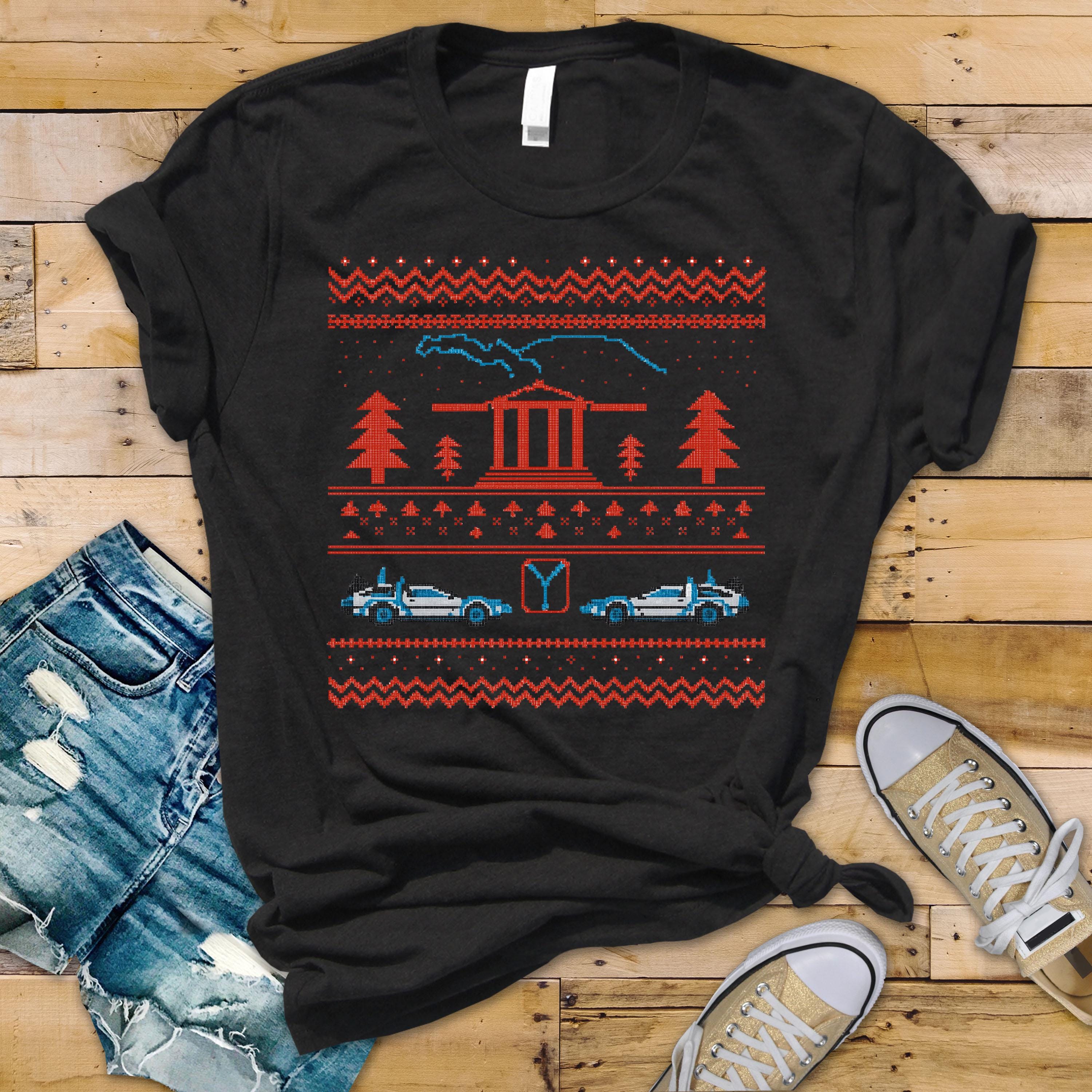Christmas T-Shirt - BTTF 40th Anniversary Fair Isle 80s Movie Design