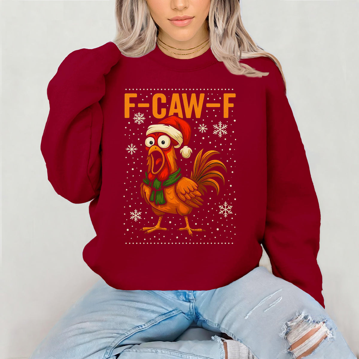 Funny Christmas Jumper - F-Caw-F Funny Chicken Sweatshirt
