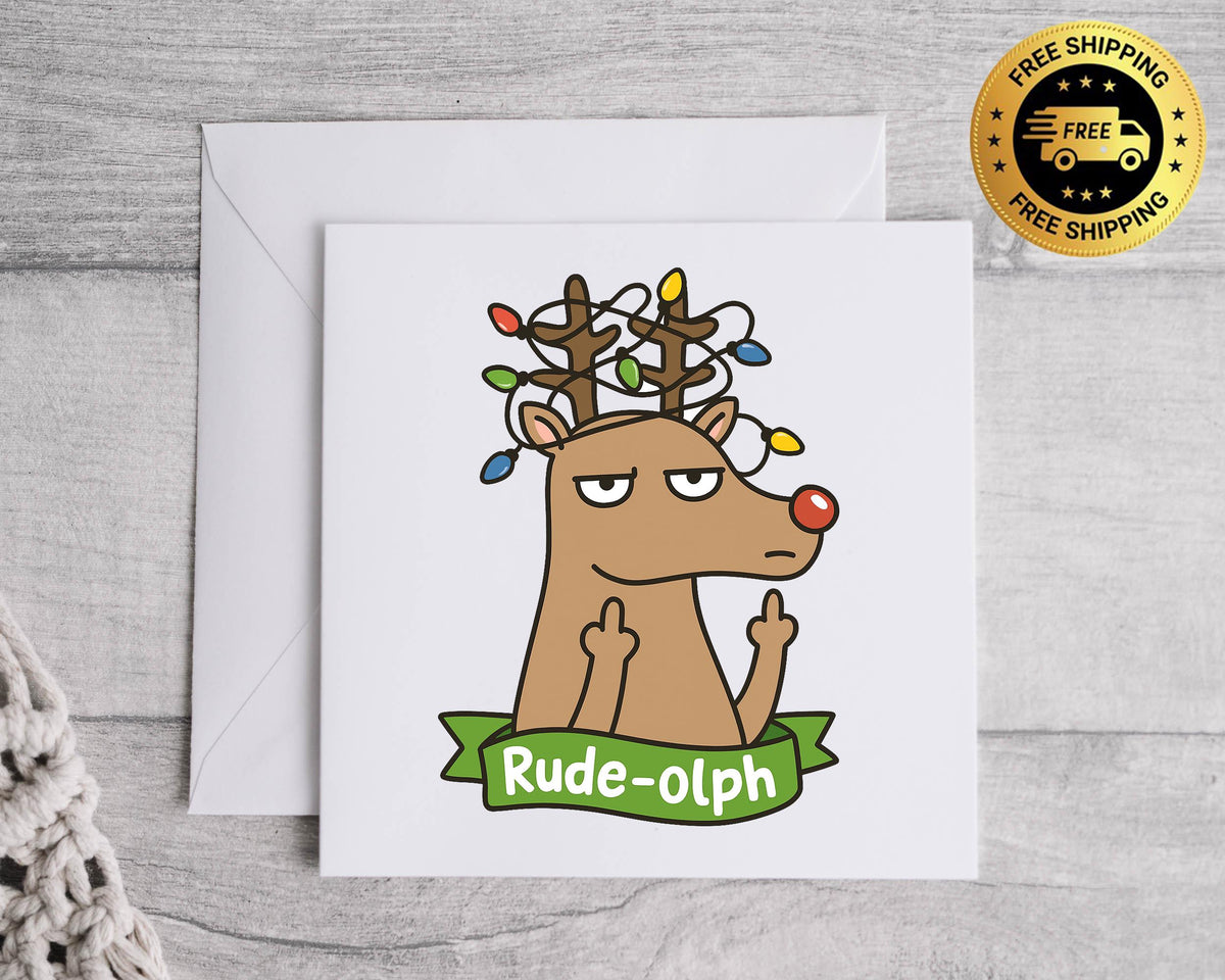 Funny Christmas Card - Rude-olph Design  - Fast UK Post