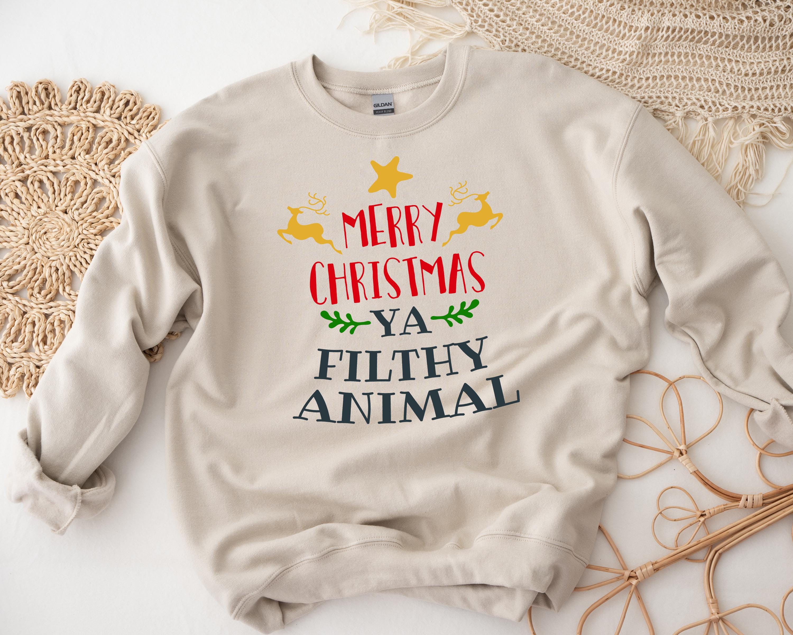 Merry Christmas You Filthy Animal Star Sweatshirt: Gildan Heavyweight, Fast UK Tracked Post