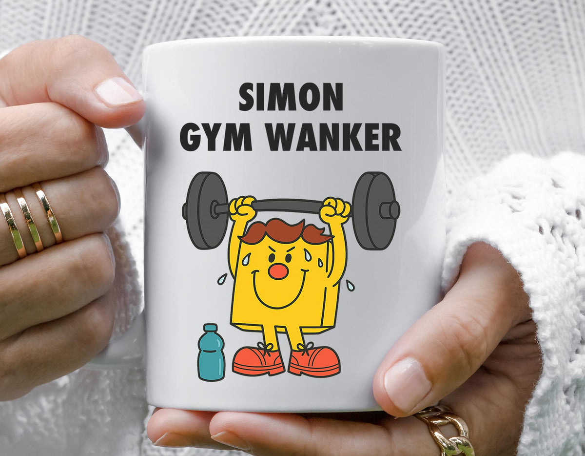Gym Wanker Mug: Male Fun Gym Gift, Personalised Name, Fast UK Tracked Shipping