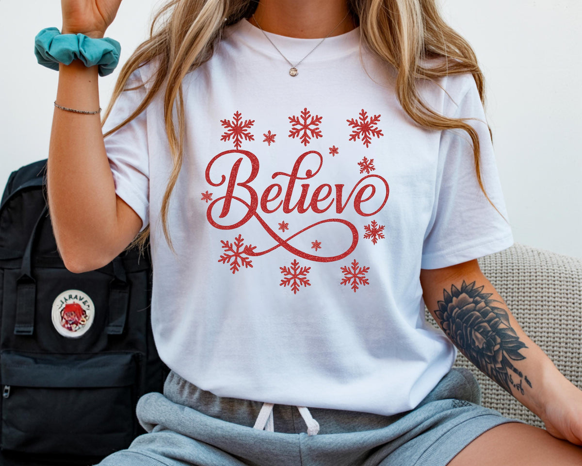Christmas Shirt - Believe Stars Xmas Design, Unisex Softstyle
