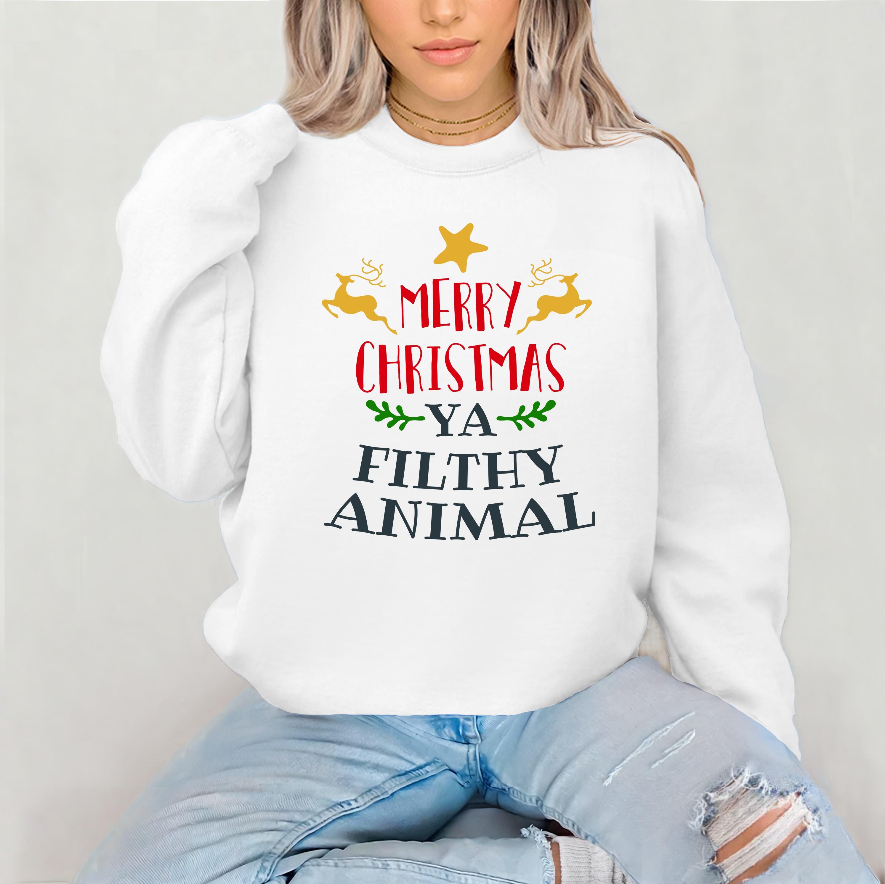 Merry Christmas You Filthy Animal Star Sweatshirt: Gildan Heavyweight, Fast UK Tracked Post