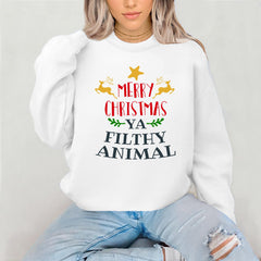 Merry Christmas You Filthy Animal Star Sweatshirt: Gildan Heavyweight, Fast UK Tracked Post
