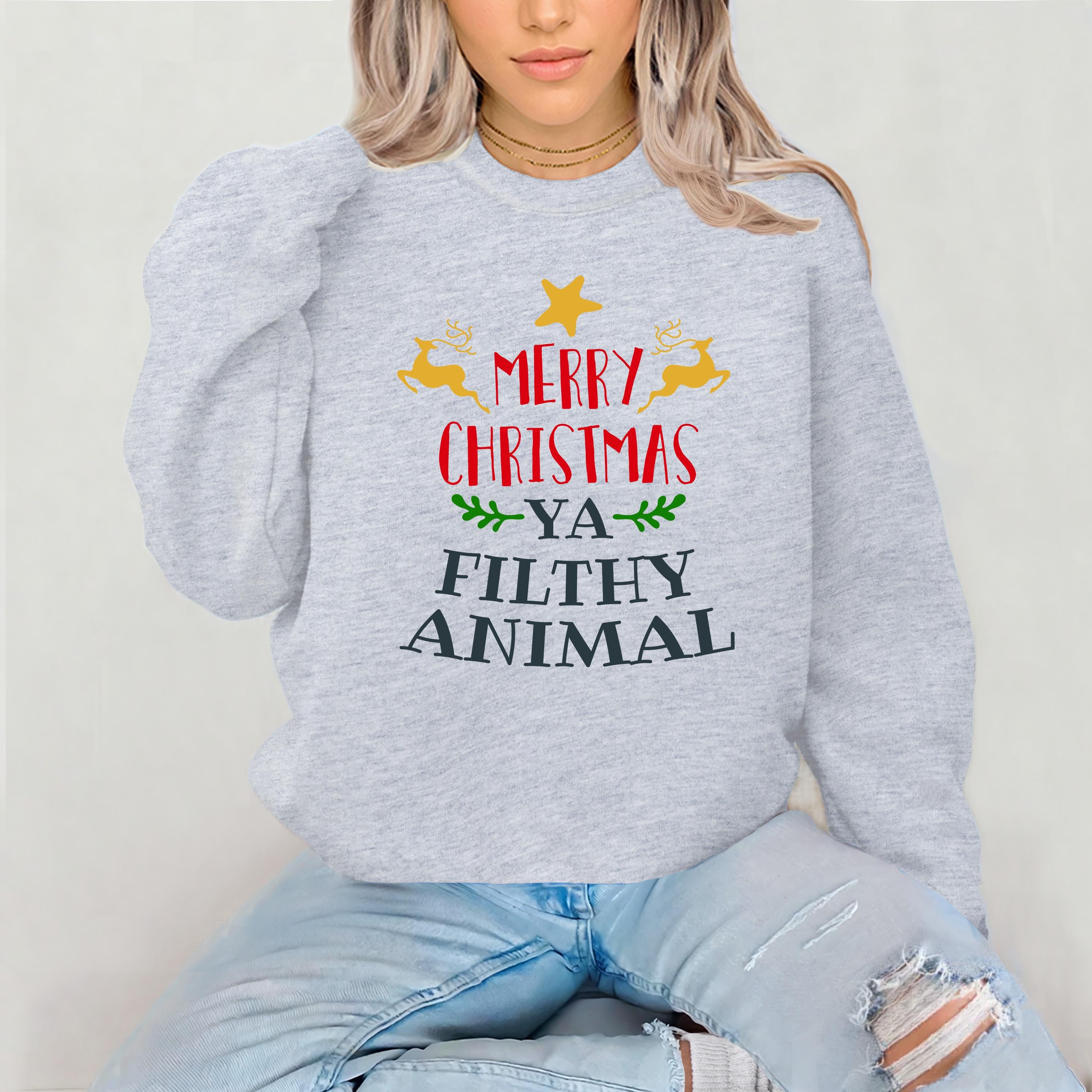 Merry Christmas You Filthy Animal Star Sweatshirt: Gildan Heavyweight, Fast UK Tracked Post