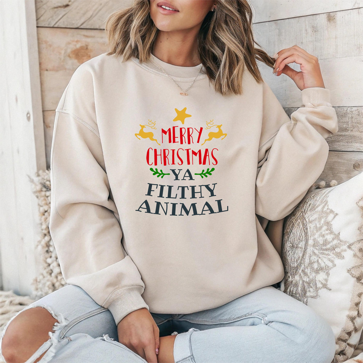 Merry Christmas You Filthy Animal Star Sweatshirt: Gildan Heavyweight, Fast UK Tracked Post
