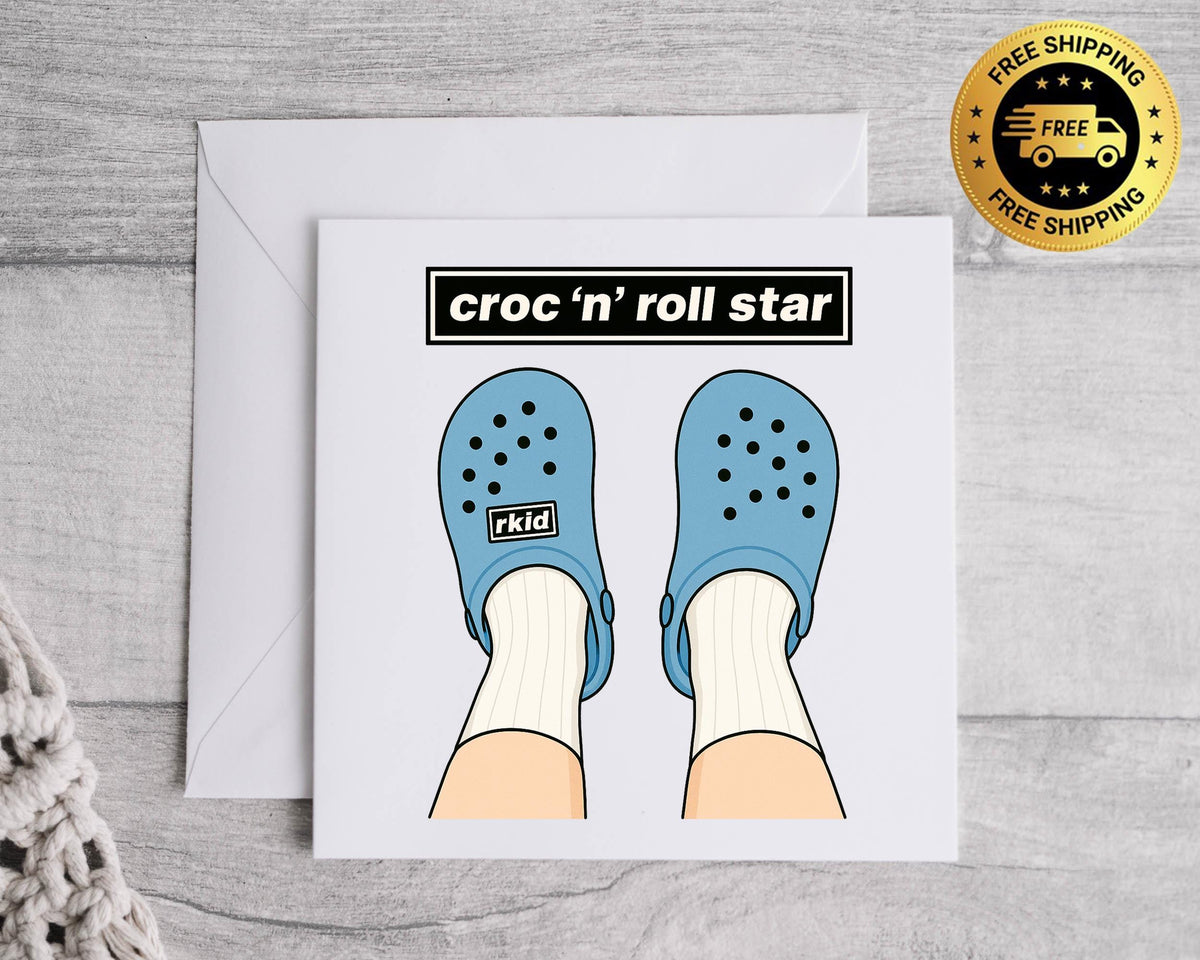 Croc 'n' Roll Star Birthday Card: Britpop Music Band Design - Fast UK Postage