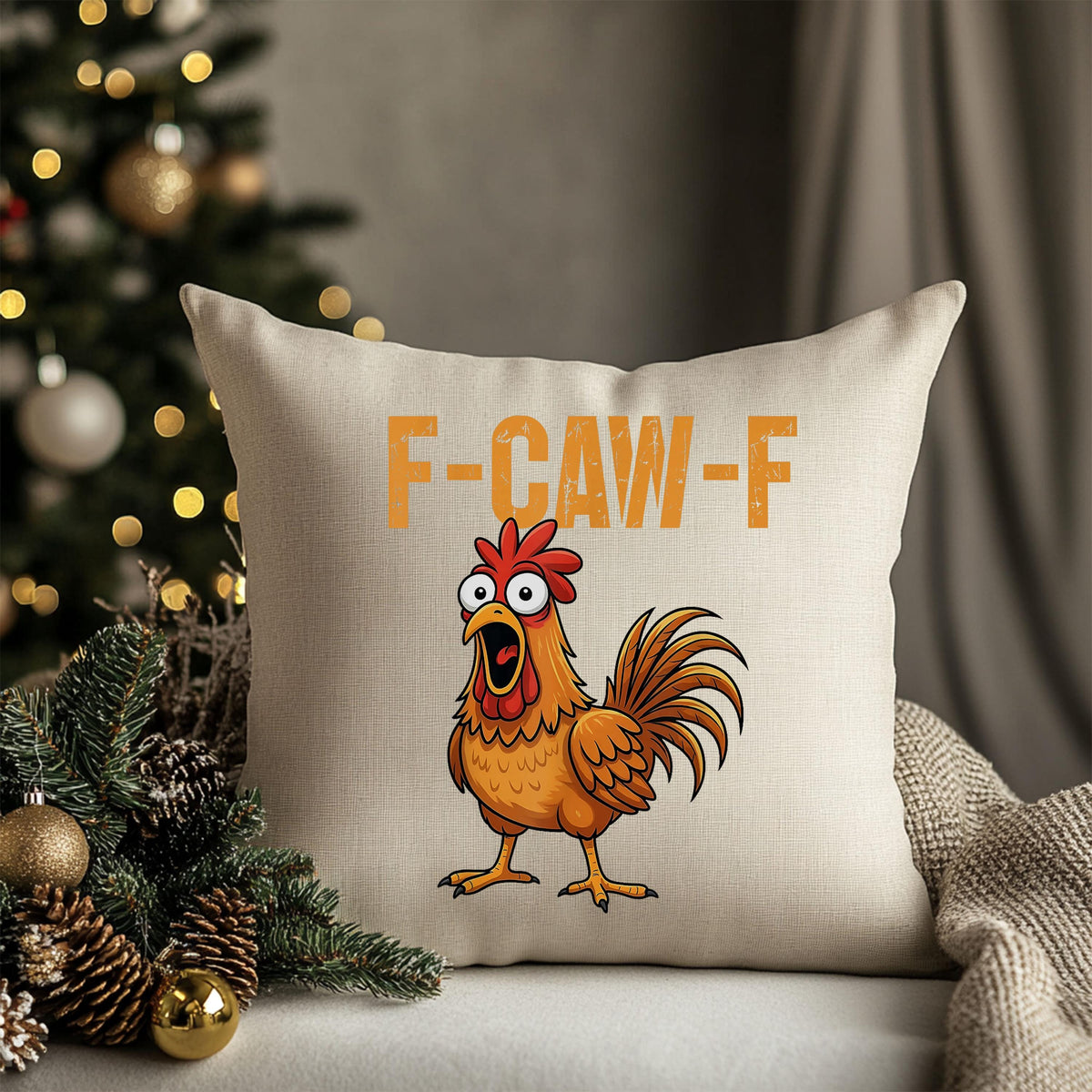 Funny Rude Cushion - F-Caw-F Chicken Design - 40cm x 40cm Size