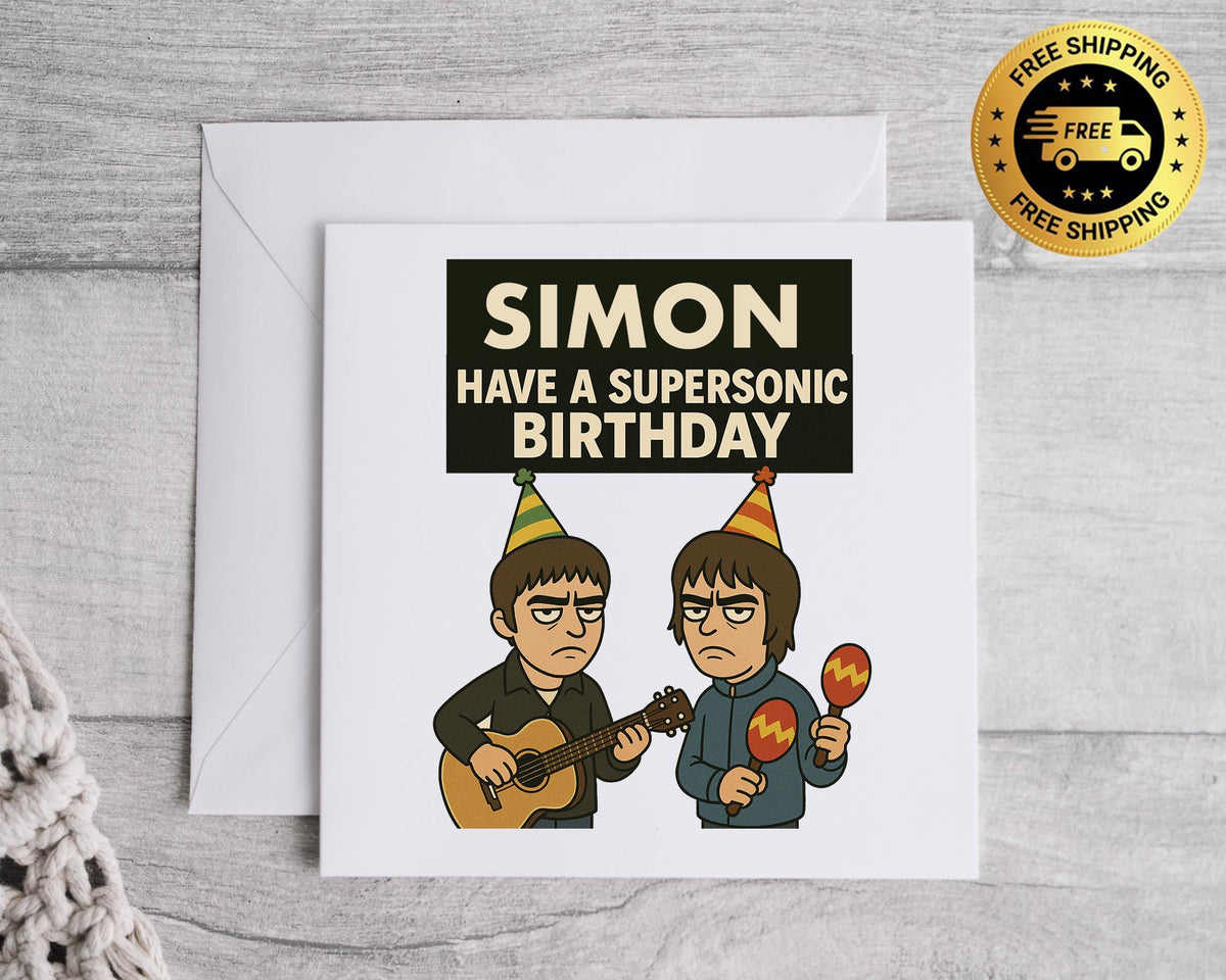 Supersonic Birthday Card: Britpop Music Band Design - Fast UK Postage
