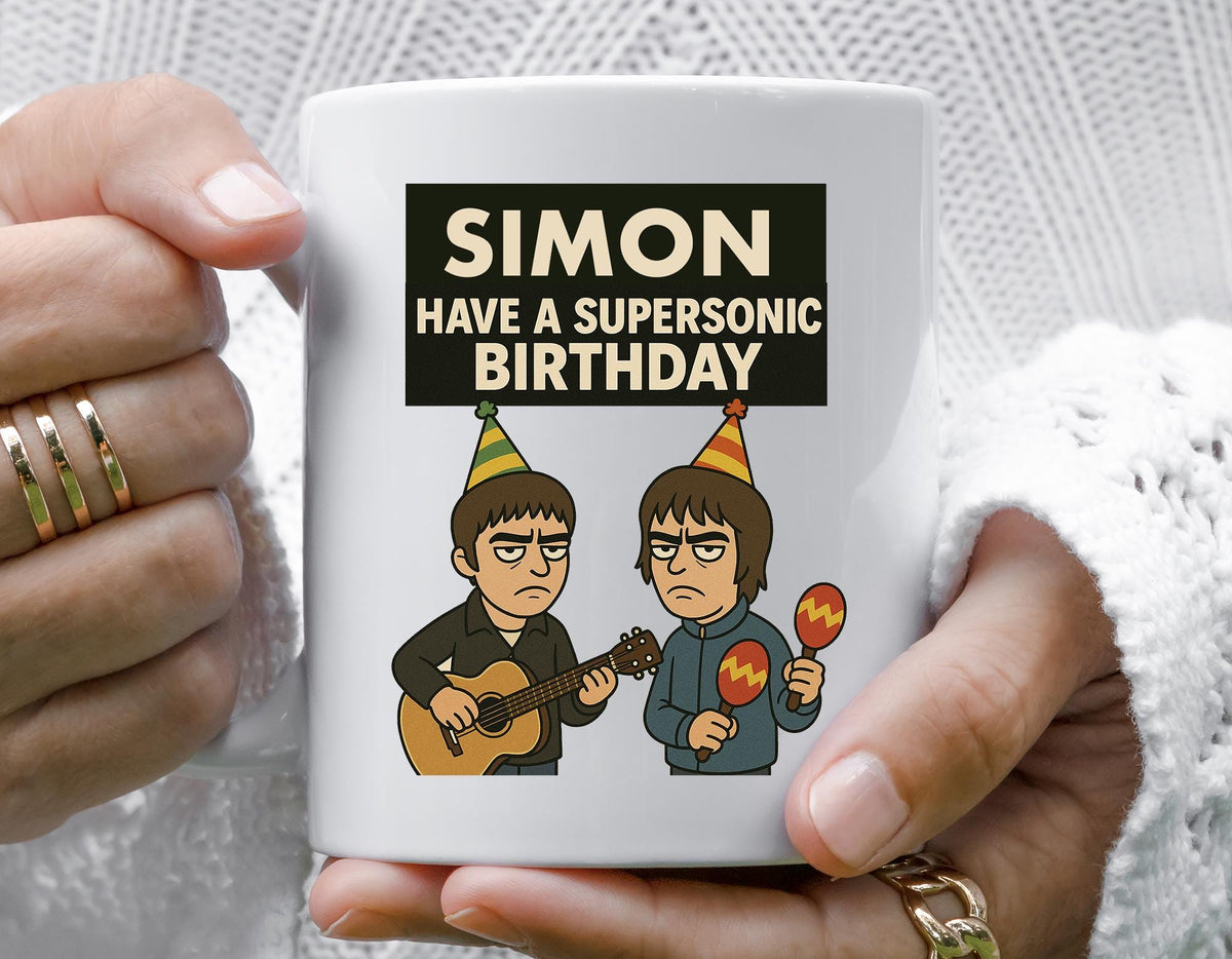 Supersonic Birthday Mug: Britpop Band Design - Tracked Shipping