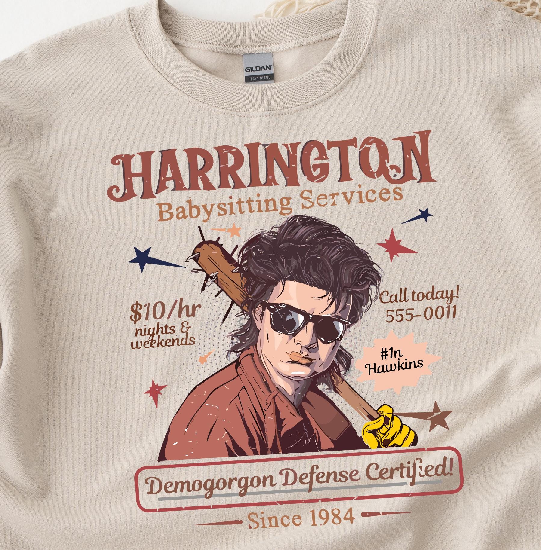 TV Parody Sweatshirt: Harrington Babysitting Services Design, Gildan Heavyweight