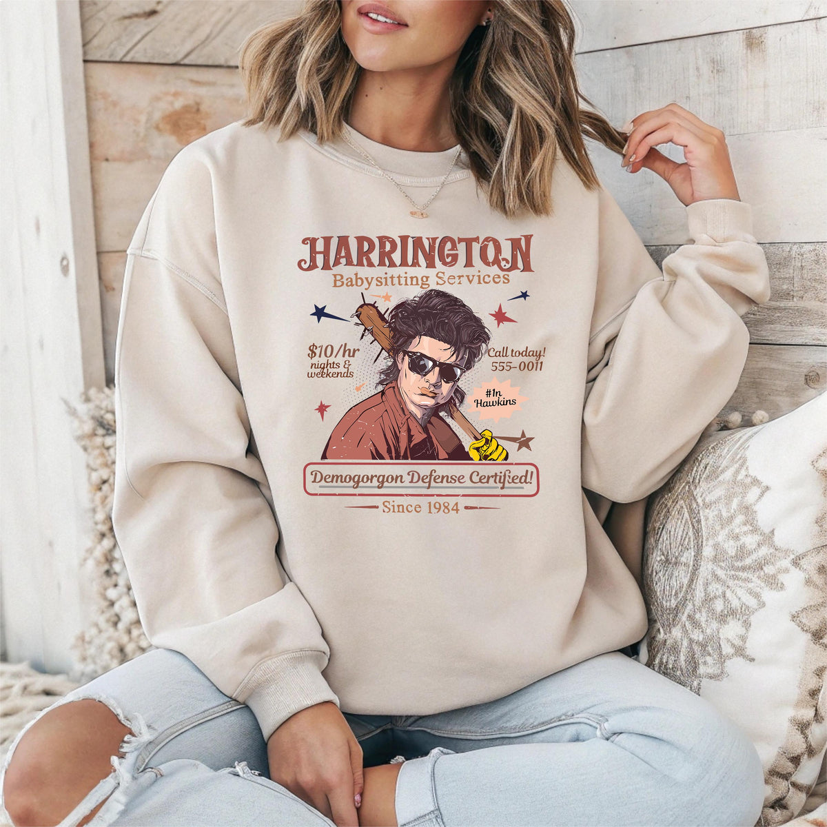 TV Parody Sweatshirt: Harrington Babysitting Services Design, Gildan Heavyweight