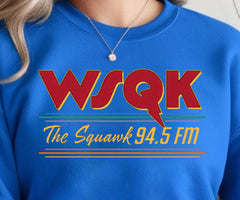 TV Parody Sweatshirt: WSQK The Squark Red Logo Royal Blue Design, Gildan Heavyweight