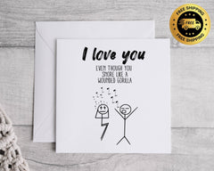 Funny Snoring Gorilla Valentine's Day Card - Rude Love