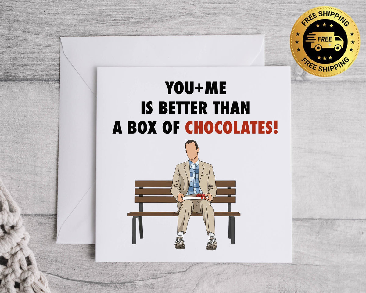 Box of Chocolates Anniversary Card - Cult Movie Parody Design - Fast Postage