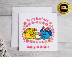 Personalised Best-Tea Card - Cartoon Design - Custom Name Print