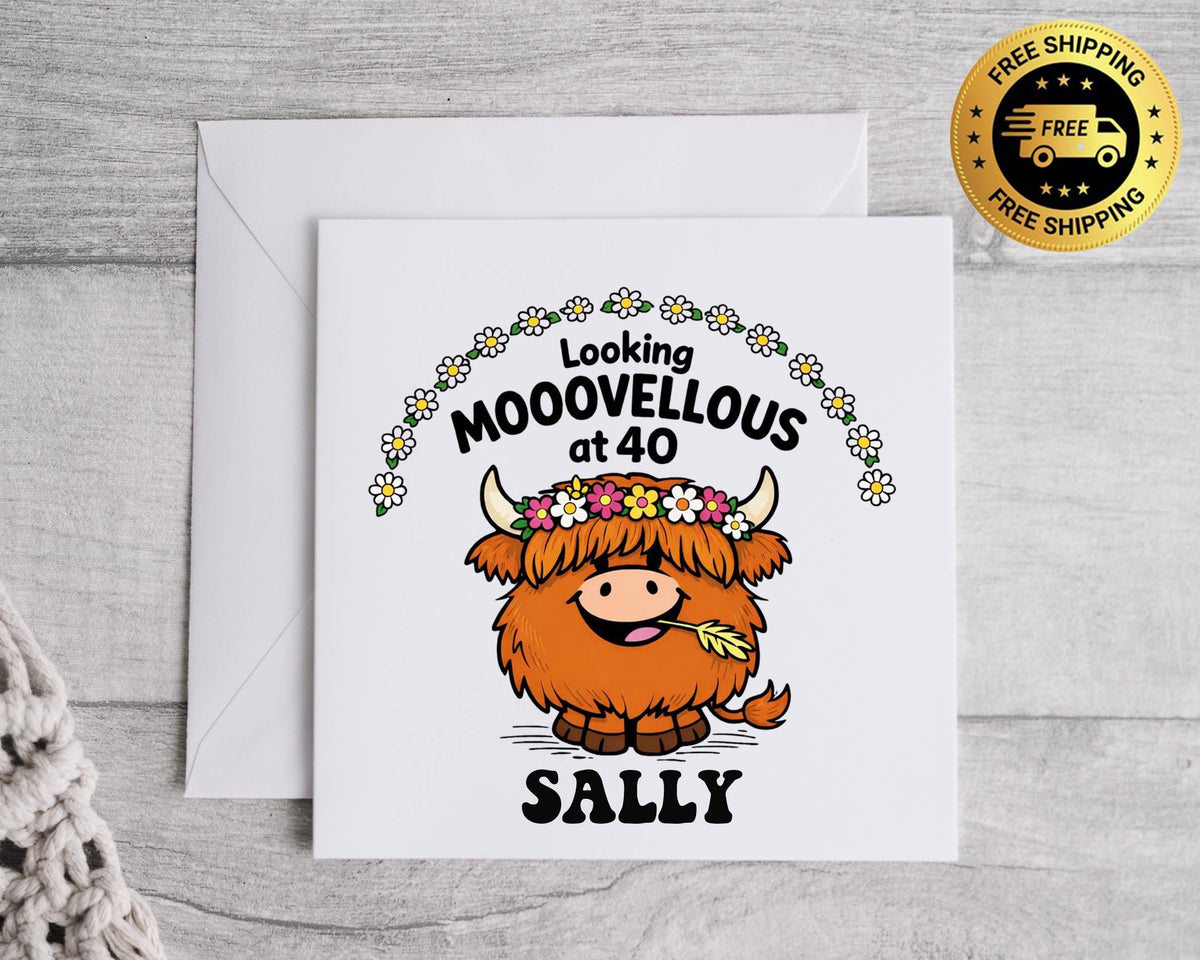 Personalised 40th Birthday Card: Cow Moo Design - Fast UK Shipping