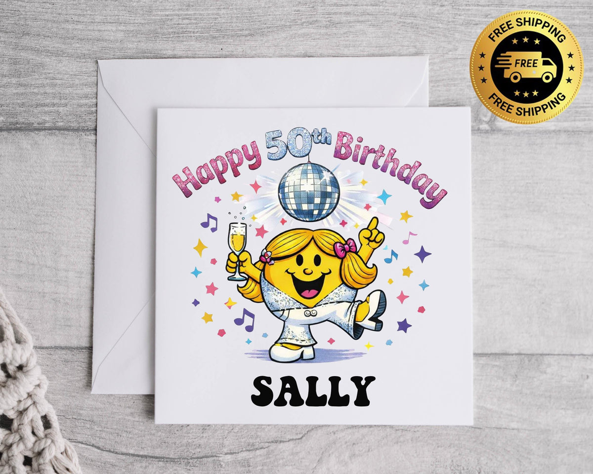 Personalised 50th Birthday Card: Dancing Queen with Name Design