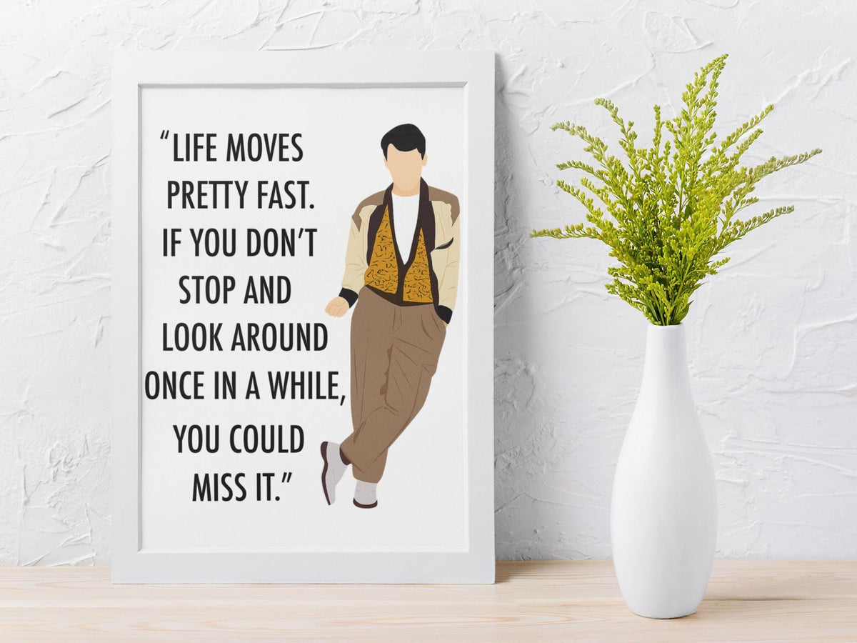 80s Movie Parody Framed Print: Life Moves Pretty Fast Design
