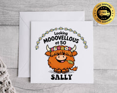 Personalised 50th Birthday Card: Cow Moo Design - Fast UK Postage
