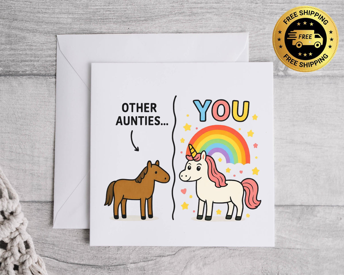 Funny Auntie Birthday Card, Unicorn Design