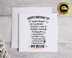 My Bestie Birthday Card - Funny Design - Custom print inside