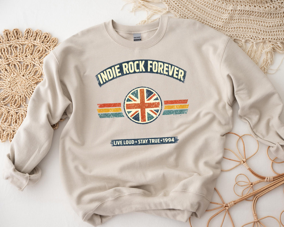 Music Sweatshirt: Indie Rock Flag Design, Sand Colour Gildan Heavyweight